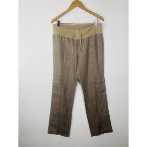 Territory 100% Silk‎ Cargo Pants Womens 10 Taupe Brown Drawstring Knit Waistband